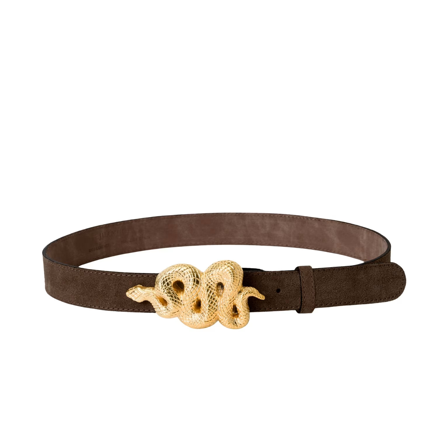 Suede Belt With Gold Snake Buckle- Dark Brown | Wolf & Badger