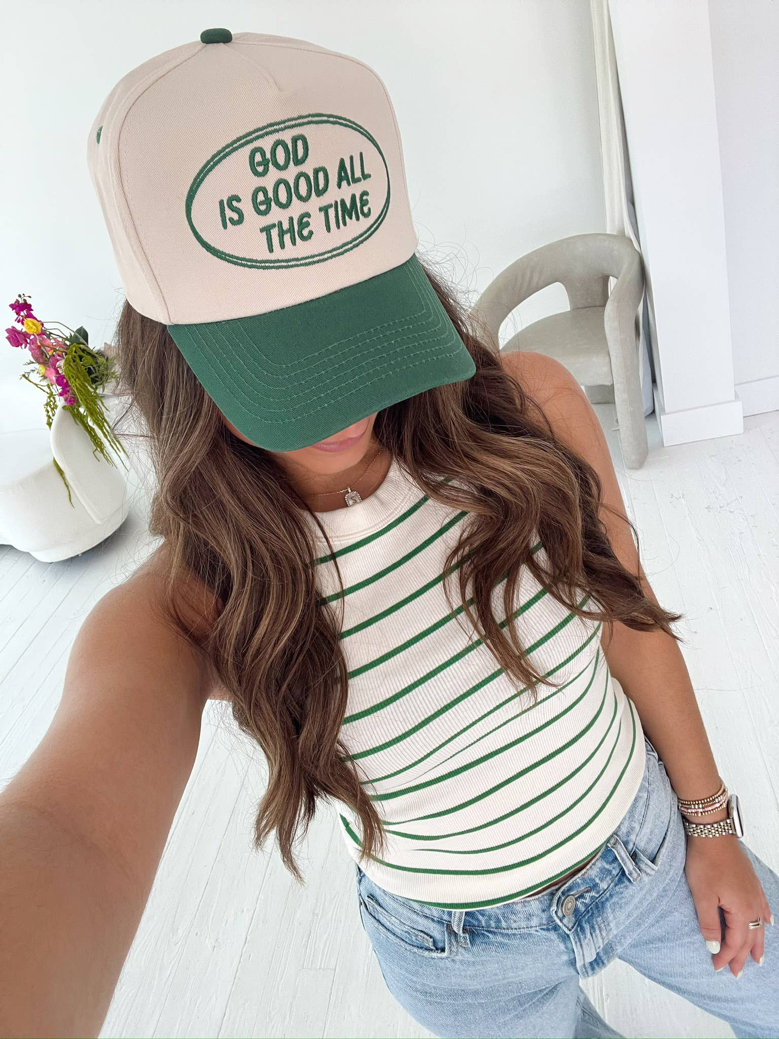God is Good - Green Vintage Trucker Hat | June+Grey