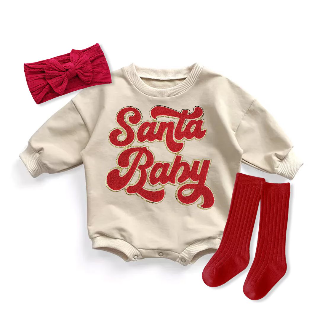 Baby Girl Christmas Romper Santa Baby Chenille Bubble Romper - Etsy | Etsy (US)