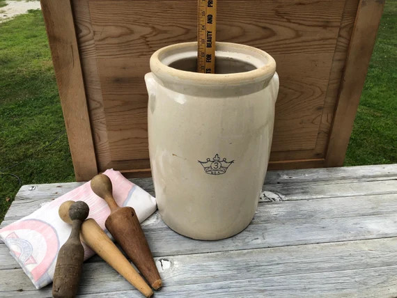 Crock, Vintage White Handled Stoneware 3 Churn Crock Base with Blue Crown USA, White Crock with B... | Etsy (US)