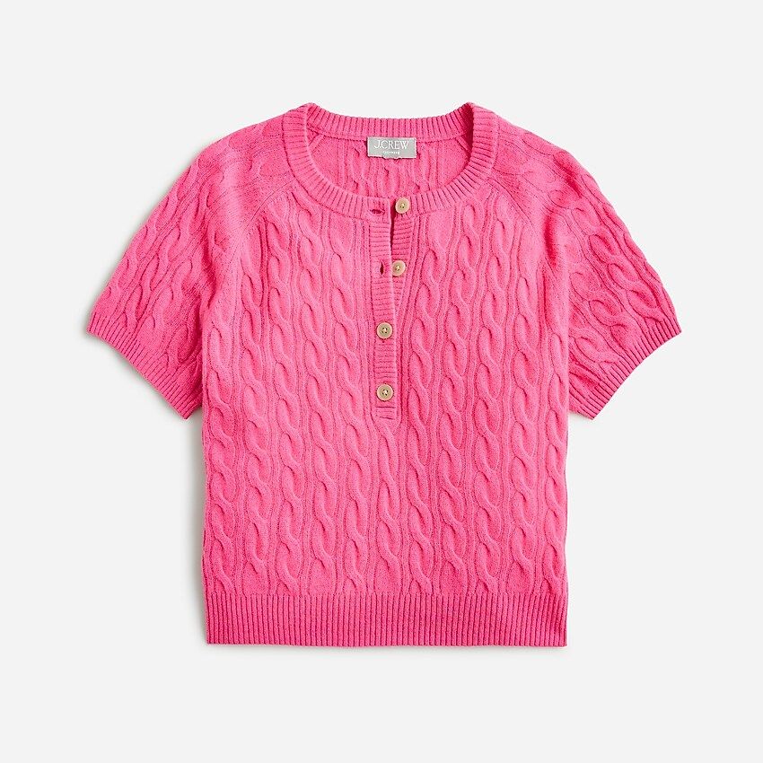 Cashmere cable-knit henley T-shirt | J.Crew US