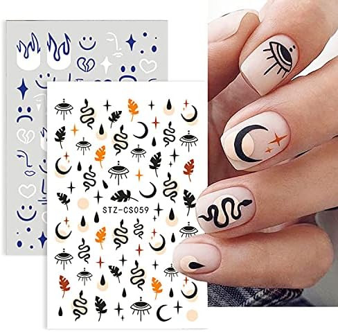 Starlight Nail Art Stickers Decals Nail Accessories Decorations 3D Snake Nail Stickers Leaf Star Fir | Amazon (US)
