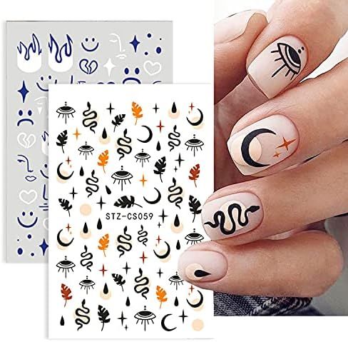 Starlight Nail Art Stickers Decals Nail Accessories Decorations 3D Snake Nail Stickers Leaf Star Fir | Amazon (US)