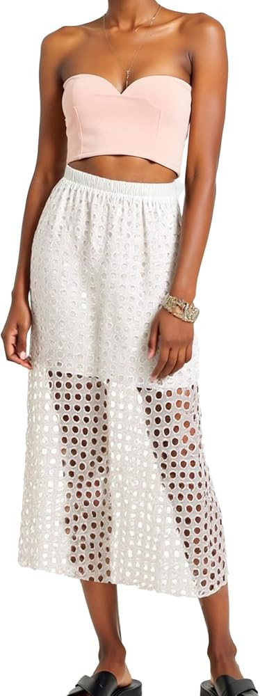 Ypser Women's Summer Hollow Out Beach Maxi Skirt Eyelet Casual Long Skirt with Underneath for Bea... | Amazon (US)