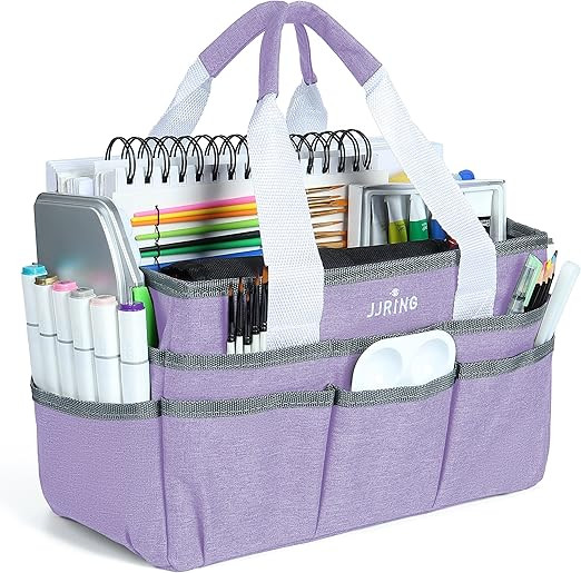 JJRING Craft Organizer Tote Bag, Art Storage Caddy with Multiple Pockets, Lilac Sewing Bag for Ar... | Amazon (US)