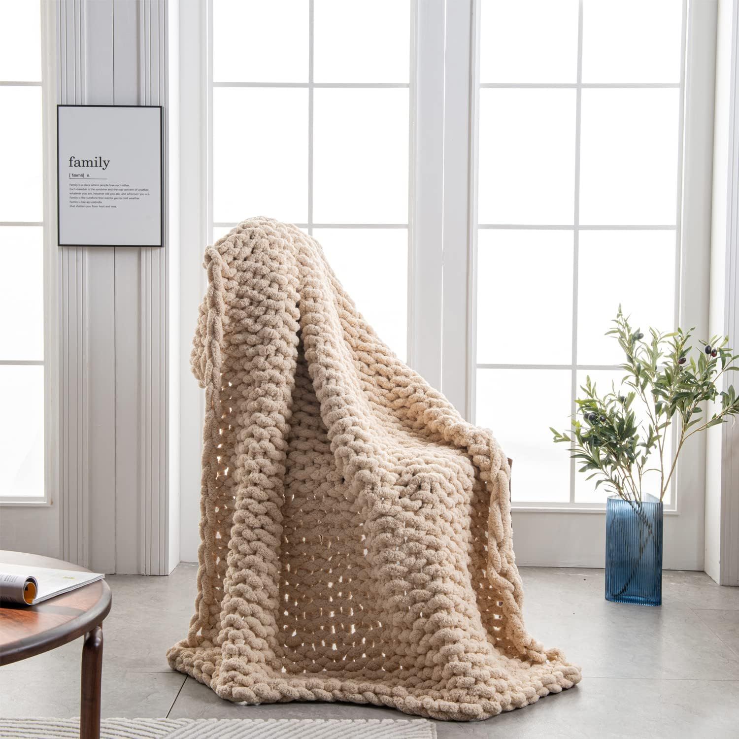 Chunky Knit Blanket Throw - 50"x60" 3.7 lbs. - Soft Chenille Yarn Knitted Blanket - Machine Washa... | Amazon (US)