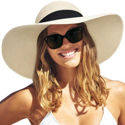 FURTALK Womens Sun Straw Hat Wide Brim UPF 80 Summer Hat Foldable Packable Floppy Beach Hats for Women Beige,Large-X-Large | Amazon (US)