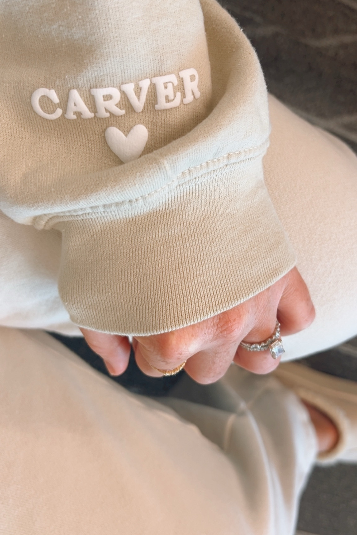 Hospital going home outfit with custom baby name sweatshirt 🤍 

Going home hospital outfit for moms 

#LTKFindsUnder50 #LTKBump #LTKBaby