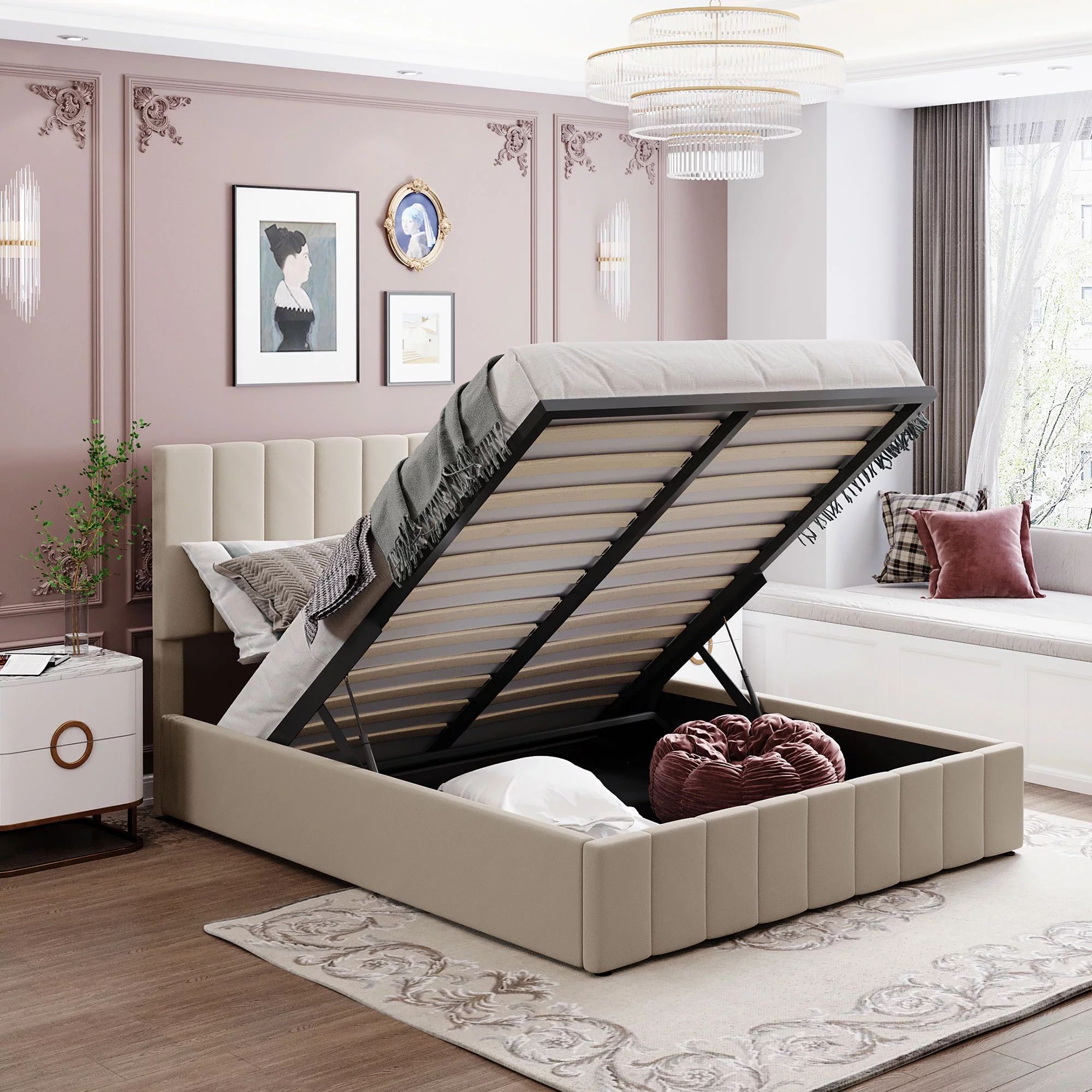 uhomepro Upholstered Platform Bed Frame, Queen Size Storage Bed Frame with Upholstered Headboard,... | Walmart (US)