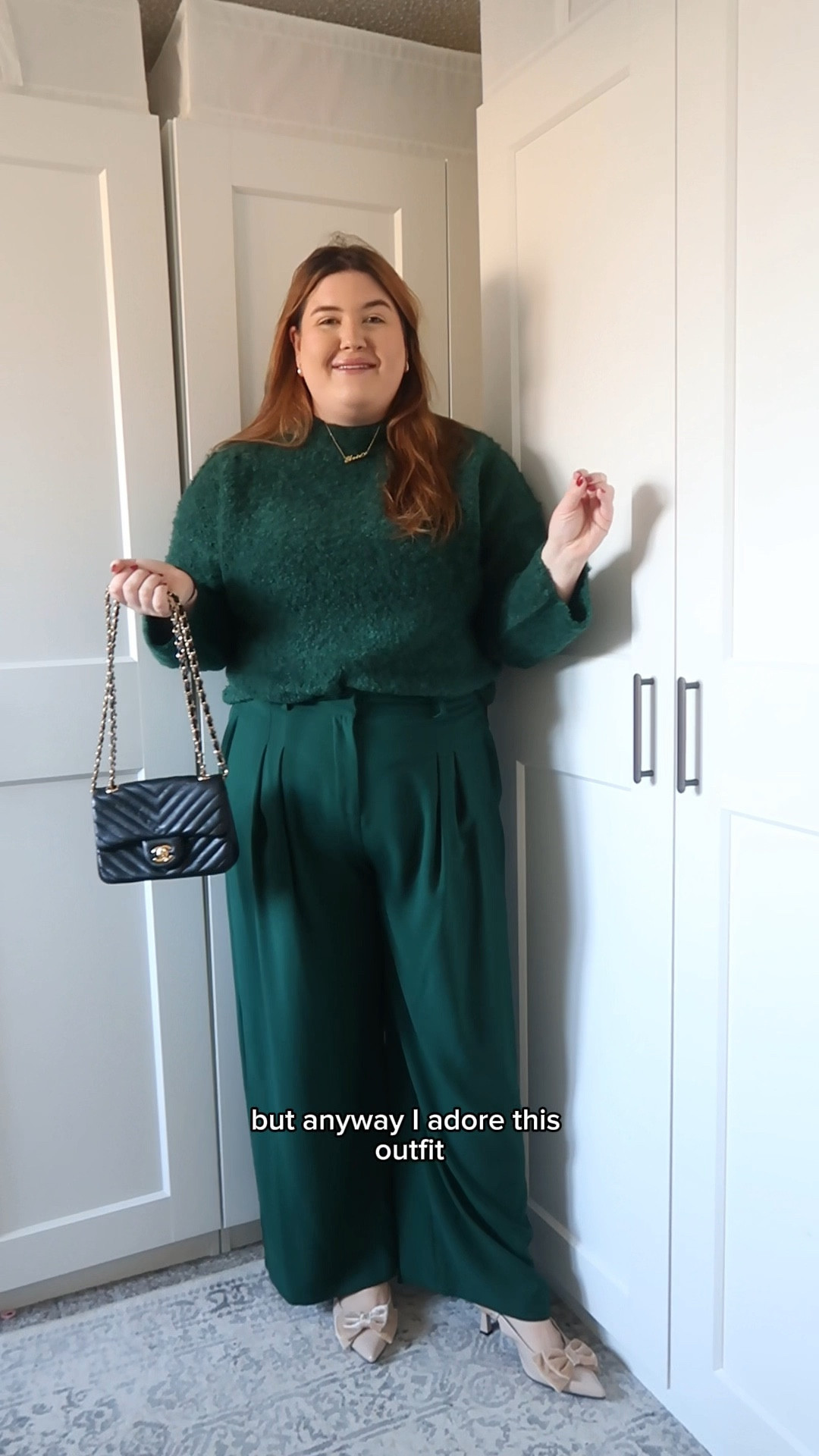 Trousers - Size down from your usual size. I’m wearing size 18 (would be too tight if I had a big meal I think 😅)
Jumper - I’m wearing size L 
Necklace - had for years!! Never tarnishes 
Shoes - I got wide fit EEE but tagged the other fits! I would say size down I’m size 7 and have lots of room! 

Reference I’m 5”7 and size 20/22 