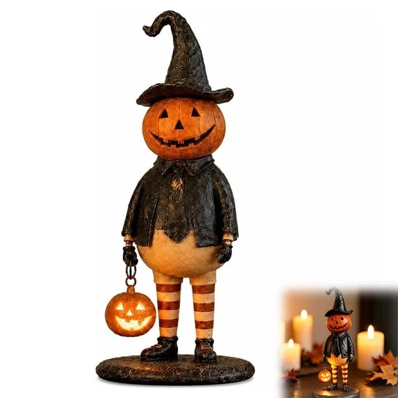 Pumpkin Witch Figurine, Halloween Decor Spooky Witch Statue, Glowing Pumpkin Lamp Resin Tabletop ... | Walmart (US)