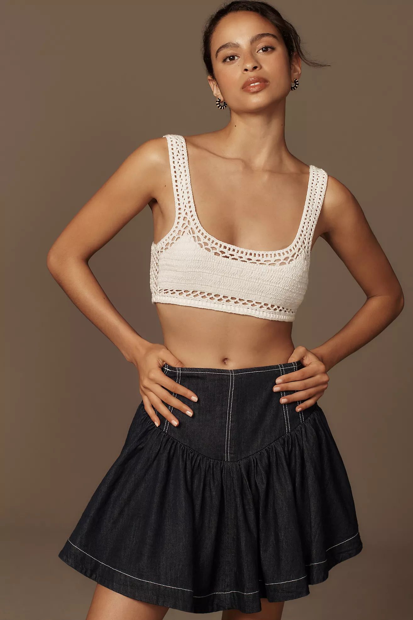 Pilcro Basque-Waist Denim Mini Skirt | Anthropologie (US)