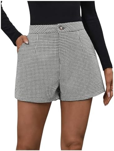 MakeMeChic Women's Elegant Plaid Shorts Dressy High Waisted Shorts Houndstooth Zipper Wide Leg Mi... | Amazon (US)