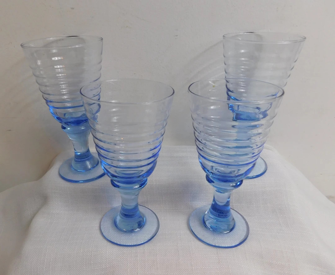 E6 - Libbey Glass USA Sirrus Blue Wine Glasses Lot of 4 - Etsy | Etsy (US)