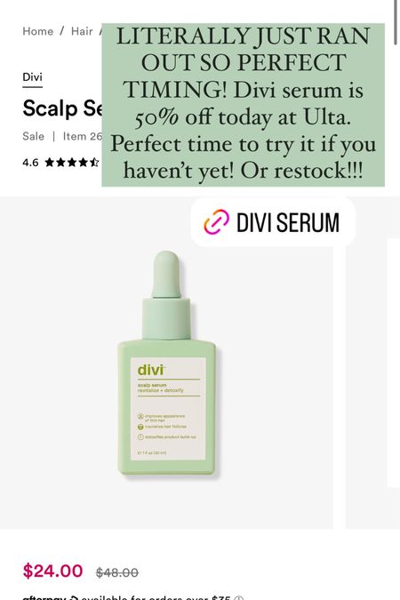 The Divi serum is 50% off today at Ulta!!! #ulta #divi #hairgrowth 

#LTKfindsunder50 #LTKbeauty #LTKsalealert