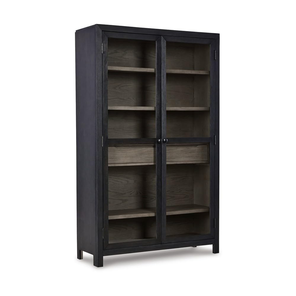 Benjara Liam 76 Inch Tall Accent Cabinet, Glass Doors, Drawer, Wood, Black and Gray | Amazon (US)