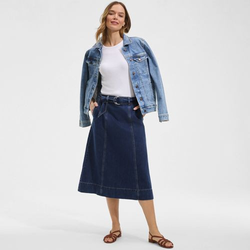 Women's Soft Denim A-line Midi Skirt - Lands' End - Blue - 16 | Lands' End (US)