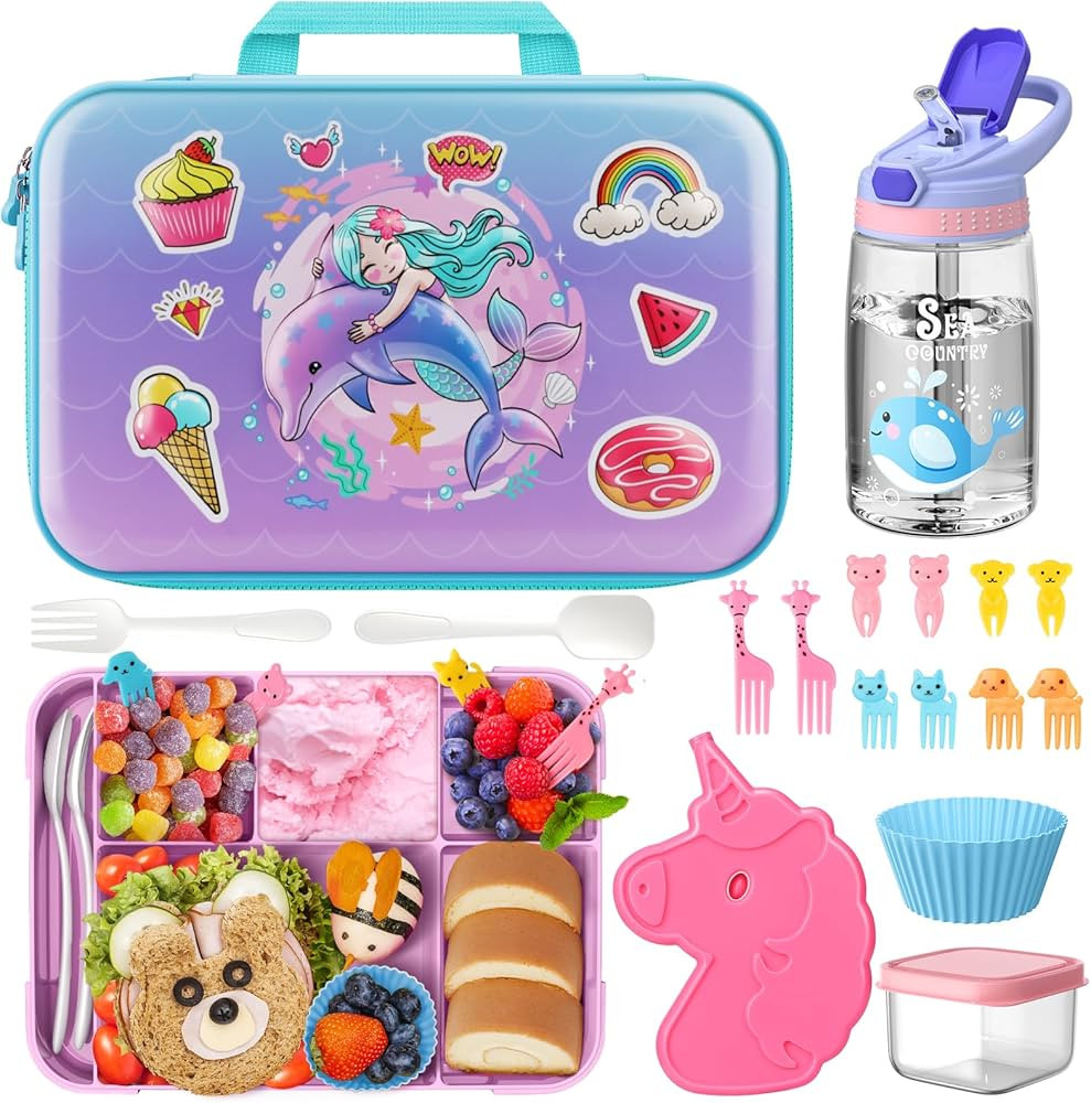 Lunch Bag Bento Lunch Box Set for Girls - Insulated Lunch Bag with 5 Compartment Bento Box Water ... | Amazon (US)