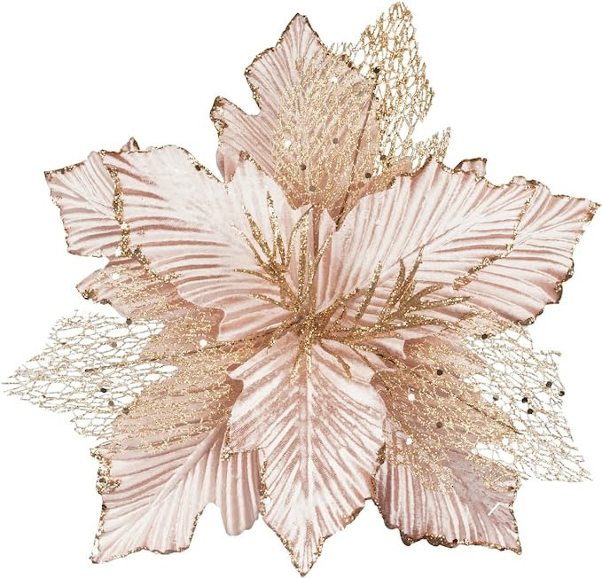 KI Store Large Christmas Tree Flowers 6pcs 12-Inch Rose Gold Poinsettia Flower Picks Decoration f... | Amazon (US)