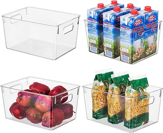 EAMAOTT Clear Plastic Storage Organizer Container Bins with Cutout Handles, Transparent Set of 4,... | Amazon (US)