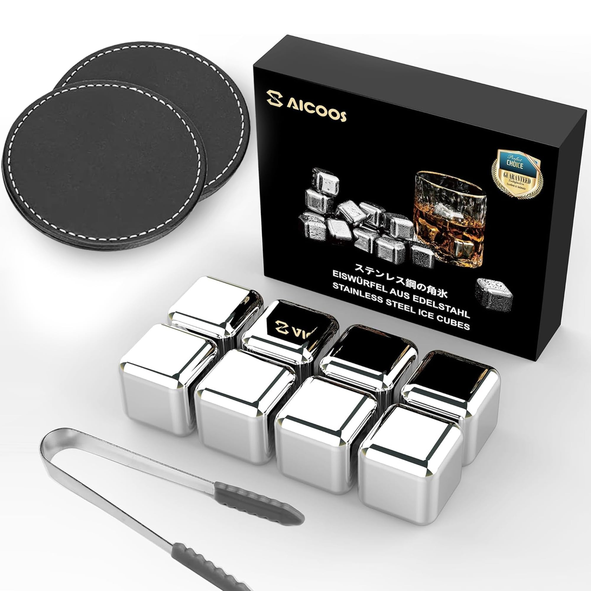 Reusable Stainless Steel Ice Cubes for Drinks Christmas Gifts - Metal Whiskey Stones, High Cooling Technology, for Whiskey, Vodka, Liqueurs, Wine, Beverage Juice or Soda, 8 Pack | Amazon (US)