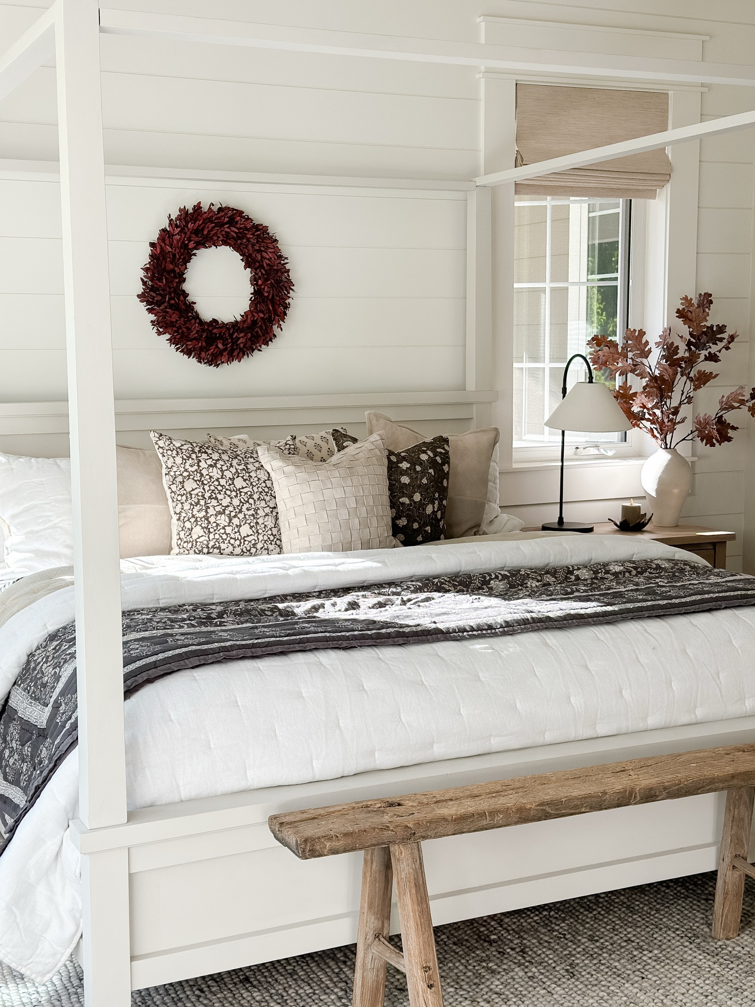 Primary Bedroom 
Fall home decor
Pottery Barn
Canopy bed
Neutral home
Organic Modern
Nightstand
Linen
Quilt

#LTKHome #LTKSeasonal #LTKStyleTip