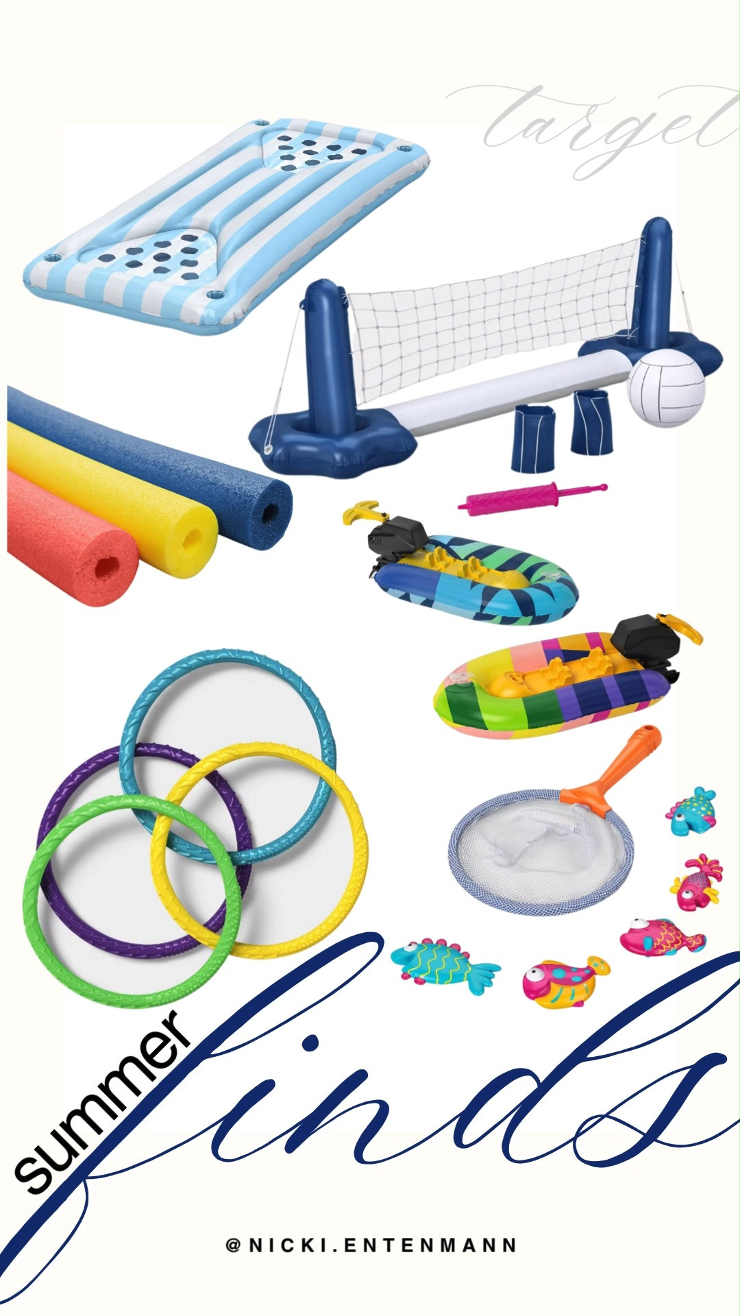 Get ready for the ultimate pool day with Target's coolest new summer finds. This fun lineup features exciting pool games like an inflatable volleyball net and a floating pong raft alongside colorful diving rings and fish-catching nets. Grab these affordable water toys, motorized pool tubes, and classic foam noodles to keep the whole family entertained all season long.

#targetstyle #targetfinds #poolparty #summerfun #targethaul #pooltoys #summeractivities #familyfun #backyardfun #shoptarget 

 #LTKSaleAlert #LTKSwim #LTKKids