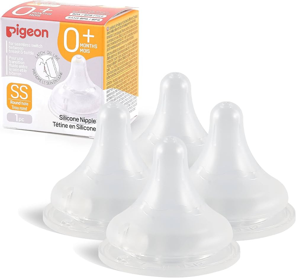 Pigeon Silicone Nipple (SS) with Latch-On Line, Natural Feel, 0+ Months, 4 Counts | Amazon (US)