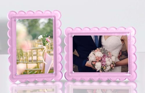 GRAHAM DESIGN 2‑Pack 5×7 Scalloped Acrylic Photo Frames – Pink Magnetic Floating Display, Dual Orientation Tabletop Frames, Modern Minimalist Gift Décor | Amazon (US)