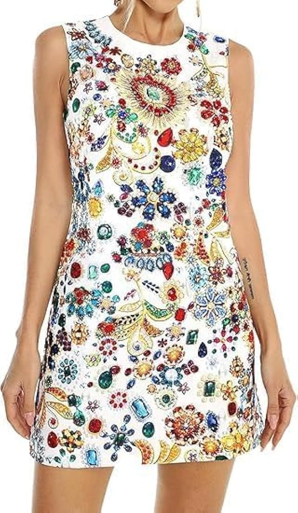 Diamante Sequin Embroidery Floral Beaded Tea Party Dress White Cocktail Trendy Elegant Sleeveless... | Amazon (US)
