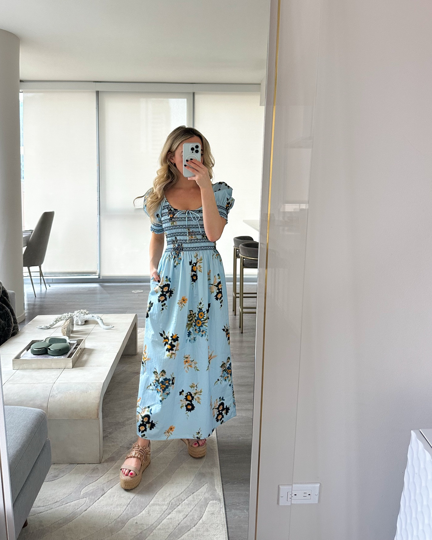 Sale Alert: this dress is on sale right now! 
perfect for bridal shower, baby shower, summer event, wedding welcome party, dinner, brunch, smocked dress, floral dress, blue dress, hill house home

#LTKWedding #LTKootd #LTKSaleAlert