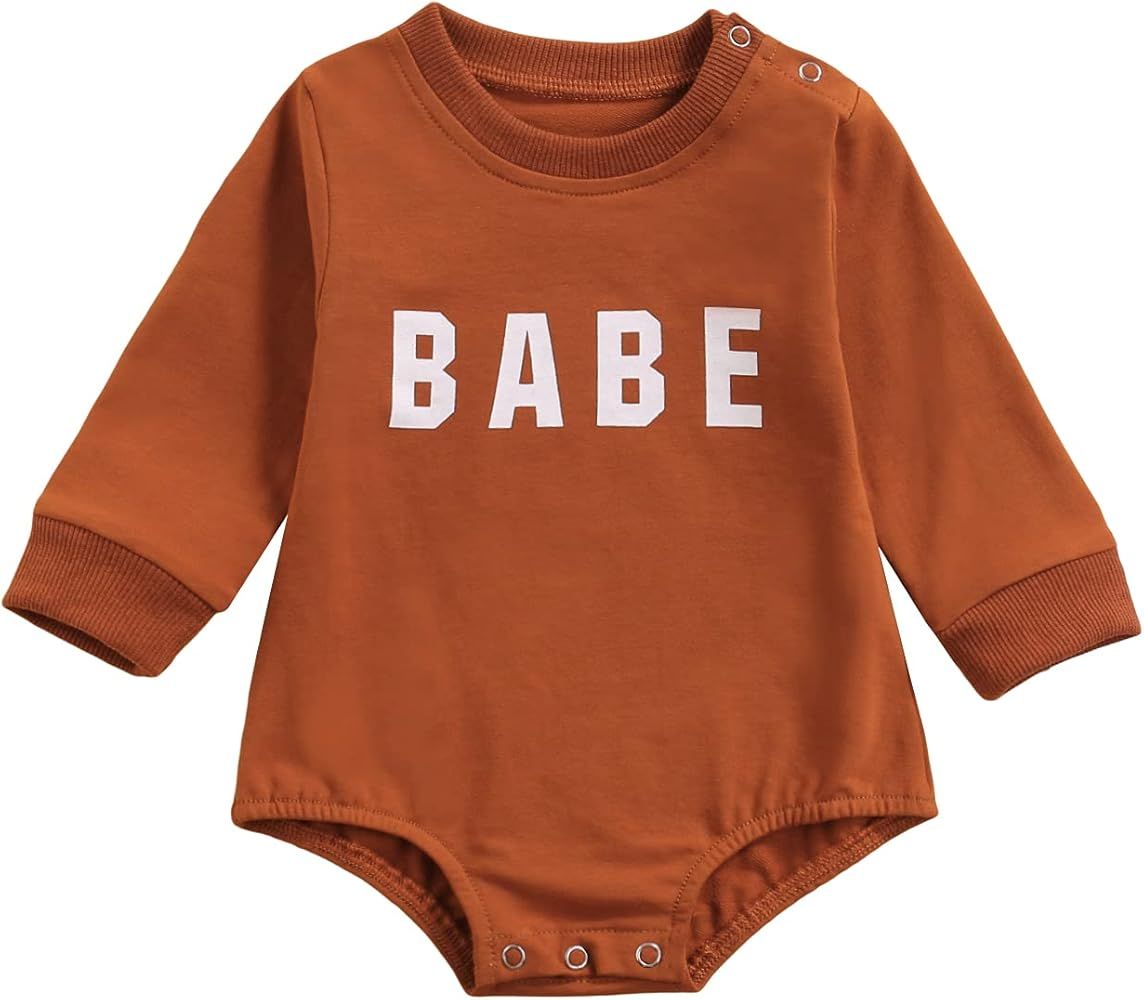 Baby Boy Girl Crewneck Sweatshirt Romper Long Sleeve Oversized Sweater Bodysuit Pullover Top Fall... | Amazon (US)
