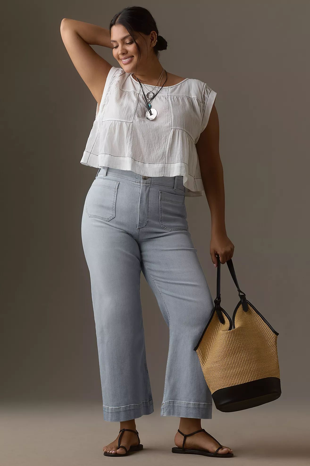 The Colette Denim Cropped Wide-Leg Jeans by Maeve | Anthropologie (US)