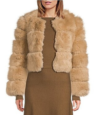 Line and Dot Liana Crewneck Long Sleeve Cropped Faux Fur Jacket - L | Dillard's