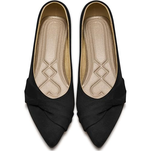 Diarilip Women's Flats Ballet Shoes: Comfortable Pointed Toe Suede Bow Flat - Casual Slip On Dress Shoes for Business Work Office Black | Amazon (US)