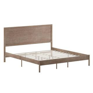 TAYLOR + LOGAN Brown Wood Frame King Platform Bed with Solid Wood BE-518815-TAYLH - The Home Depo... | The Home Depot
