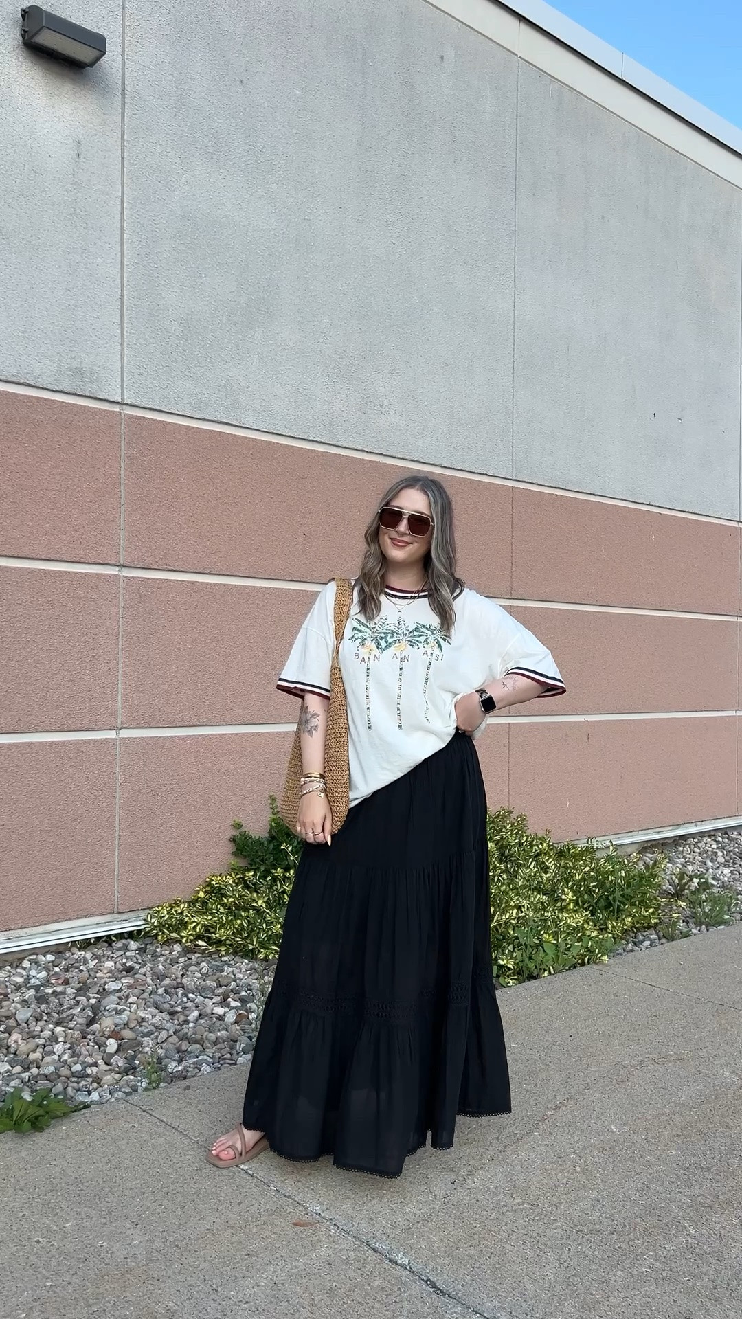 Easy summer outfit! Wearing L in the graphic tee. Black maxi skirt is old from aerie, linked similar options! I’m a 9.5-10 shoe and wear a 10 in the crocs sandals (Canadian crocs link under “similar products”)

#LTKsummer #LTKmidsize #LTKsale