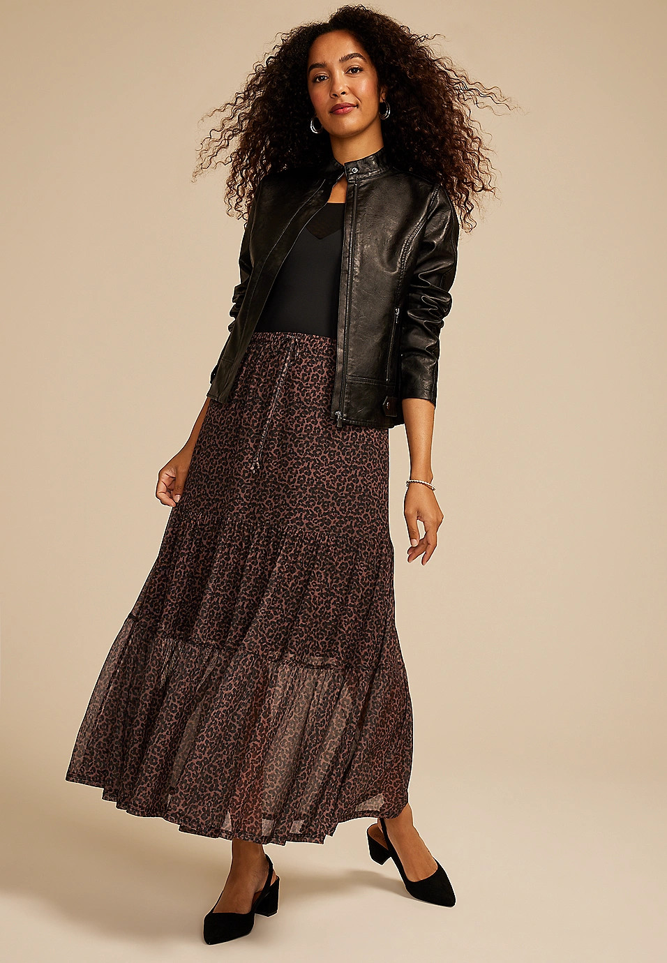 Printed Mesh High Rise Maxi Skirt | Maurices