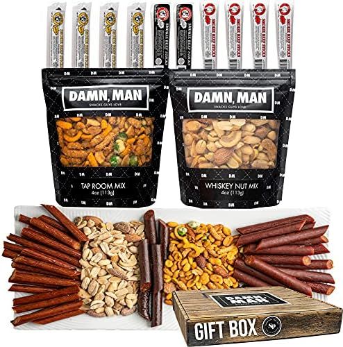 Nuts and Beef Jerky Gift Basket for Men, 12 Items – 10 Beef Sticks and 2 Unique Nut Flavors – Small  | Amazon (US)