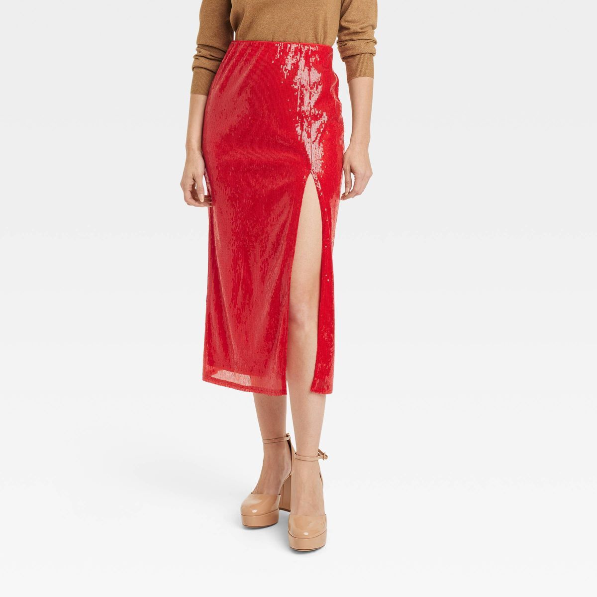 Women's Sequin A-Line Midi Skirt - A New Day™ Red M | Target