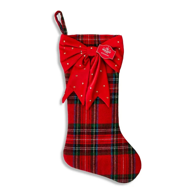 Holiday Time Traditional Red/Green Plaid Christmas Stocking, height is 18.5inch - Walmart.com | Walmart (US)