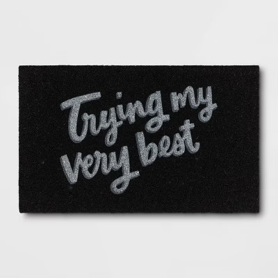 1'6"x2'6" 'Trying My Very Best' Coir Doormat Black - Room Essentials™ | Target