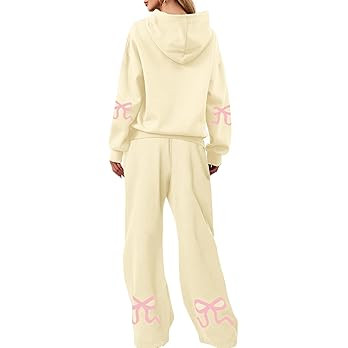 OLAPTA Women 2 Piece Outfits Bow Print Long Sleeve Hoodies Sets Graphic Sweatshirts Baggy Wide Le... | Amazon (US)