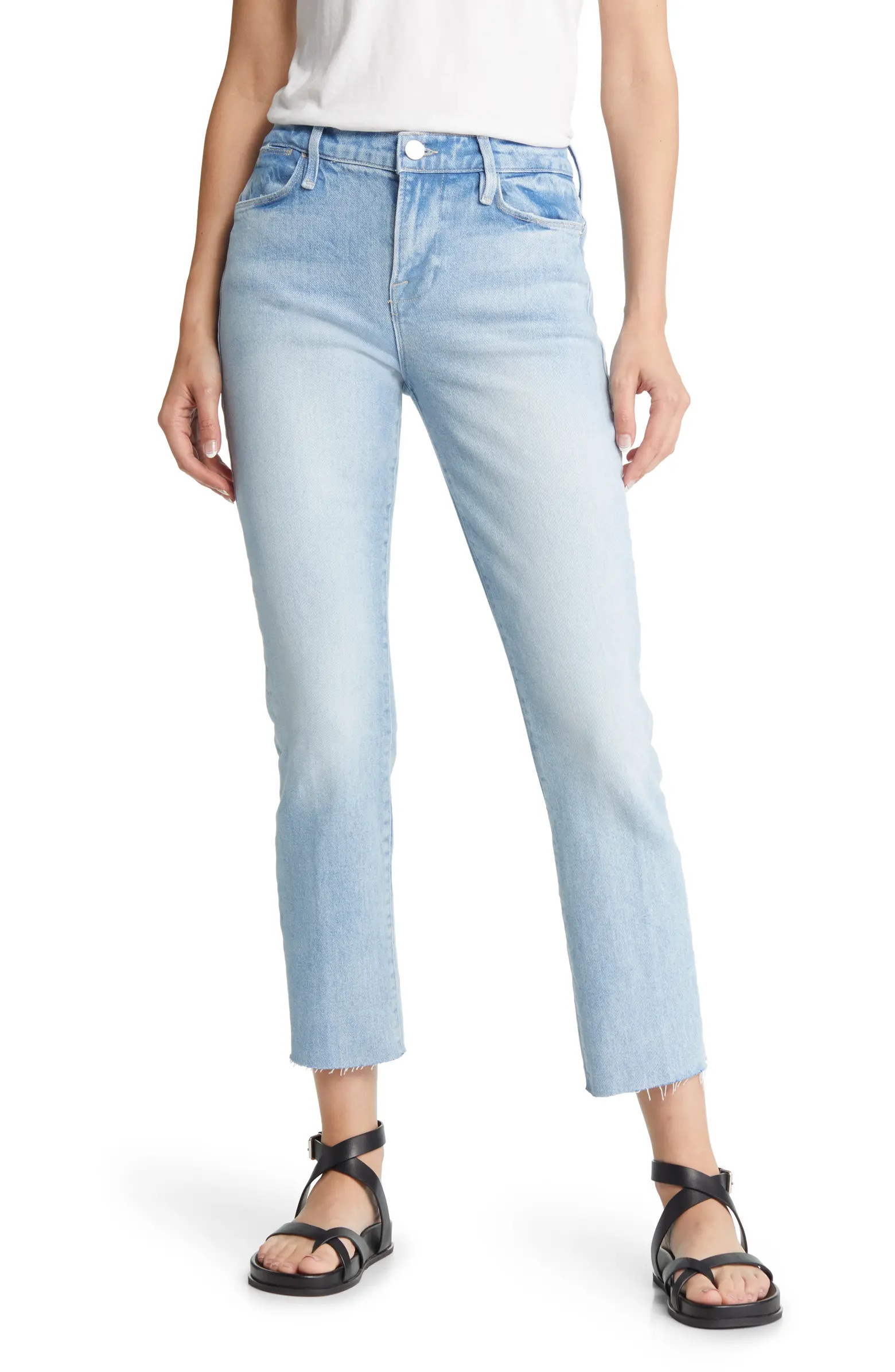 FRAME Le High Waist Raw Hem Straight Leg Jeans | Nordstrom | Nordstrom