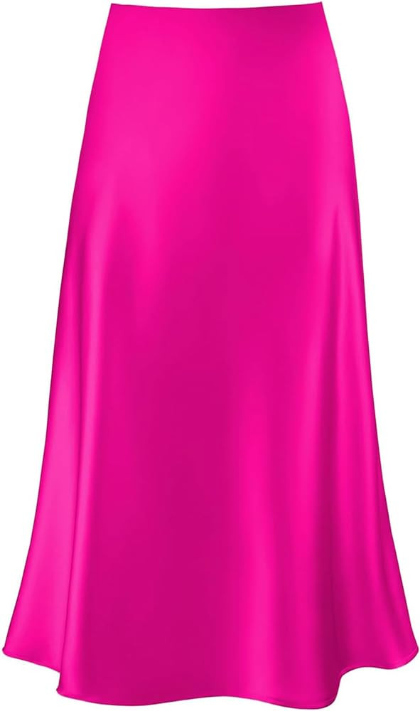 Women's Satin High Waist Hidden Elasticized Waistband Flared Casual A Line Midi Skirt | Amazon (US)