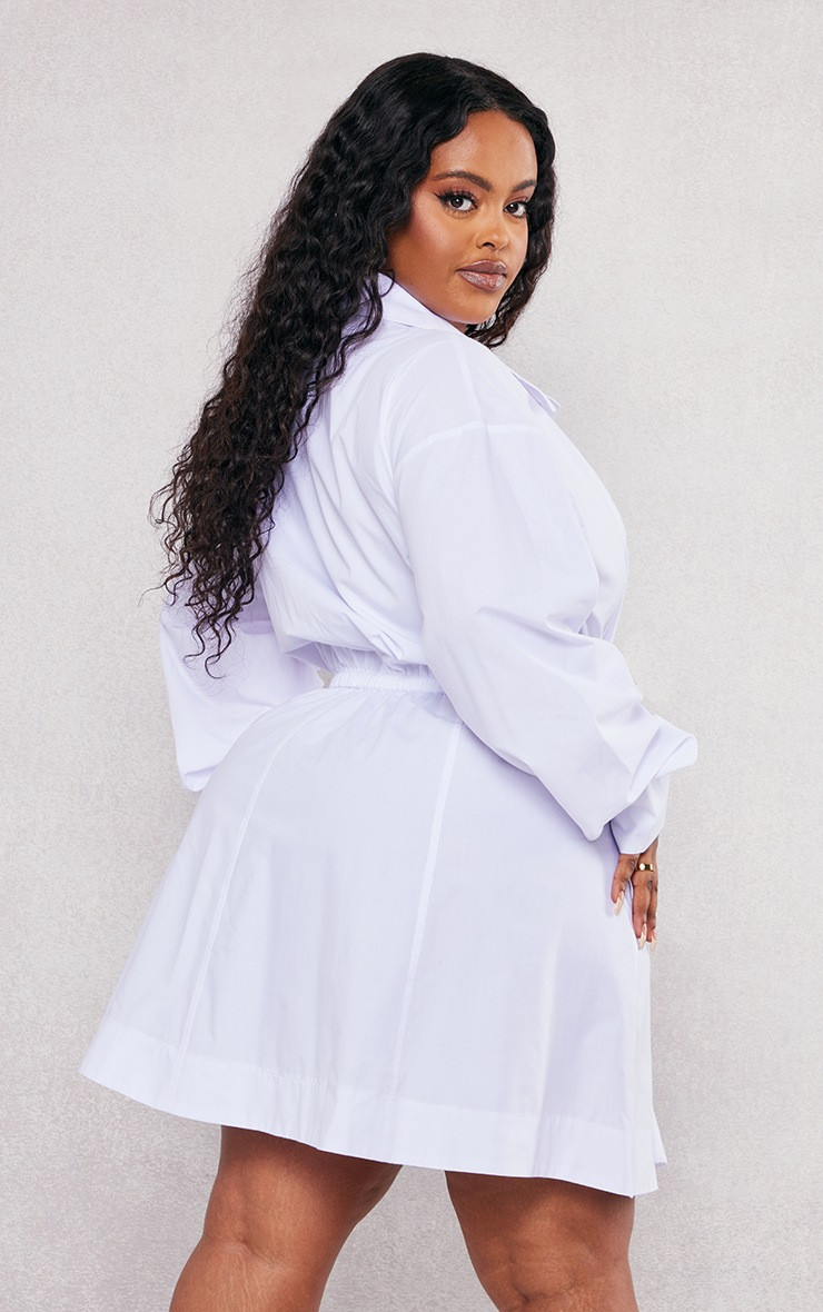 Plus White Ruched Waist Button Up Shirt Dress | Pretty Little Thing (Australia & New Zealand)
