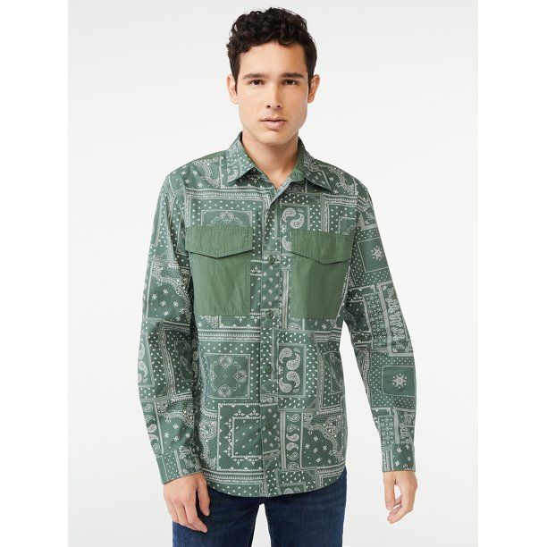 Free Assembly Men's Bandana Printed Overshirt - Walmart.com | Walmart (US)