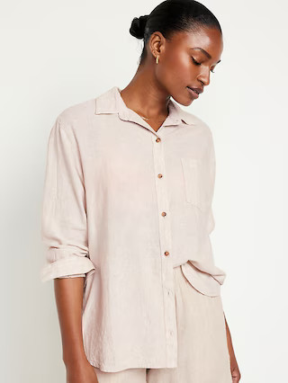Linen-Blend Button-Down Boyfriend Shirt for Women | Old Navy (US)