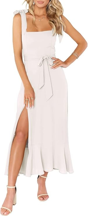 ANRABESS Women's Elegant Bridesmaid Dresses Square Neck Ruffle Split Midi Formal Dress for Weddin... | Amazon (US)