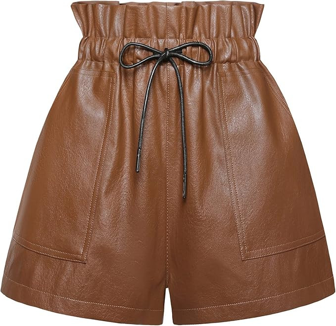 QIANXIZHAN Women's Leather Shorts, Faux High Waisted Wide Leg Sexy Shorts | Amazon (US)